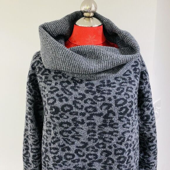 Anthropologie Casual Sweater Dress Pullover Knit Tunic Gray Black Animal Print L - Picture 10 of 11